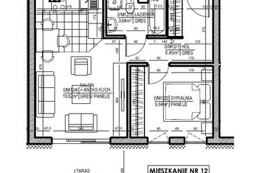 Rzut - Mieszkanie na sprzedaż 2 pokoje o powierzchni 39,35 m² - numer 12 w Staroniwskie Sady etap II