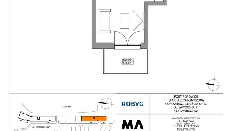 Rzut - Mieszkanie na sprzedaż 1 pokój o powierzchni 28,84 m² - numer PPO/P/B/3/1 w Port Popowice bud. M i P