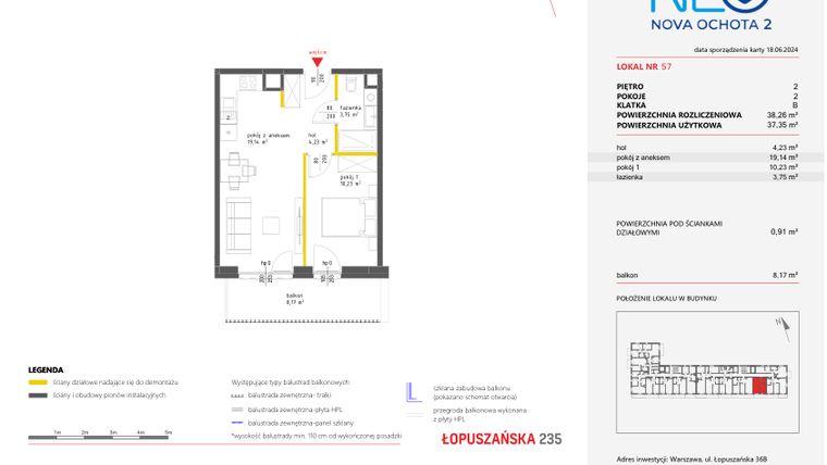 Rzut - Mieszkanie na sprzedaż 2 pokoje o powierzchni 38,26 m² - numer 57 w Neo Nova Ochota 2