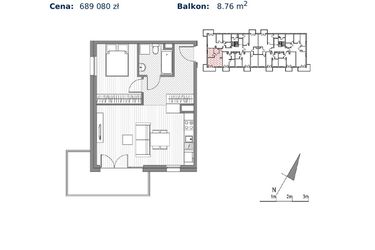 Rzut - Mieszkanie na sprzedaż 2 pokoje o powierzchni 42,8 m² - numer F.28 w Glogera bud. F i G