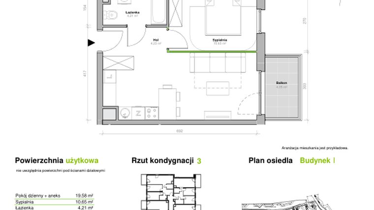 Rzut - Mieszkanie na sprzedaż 2 pokoje o powierzchni 38,67 m² - numer I.3.M03 w Przemyska Vita