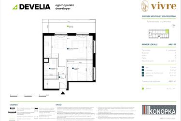 Rzut - Mieszkanie na sprzedaż 2 pokoje o powierzchni 44,33 m² - numer AA0111 w Vivre