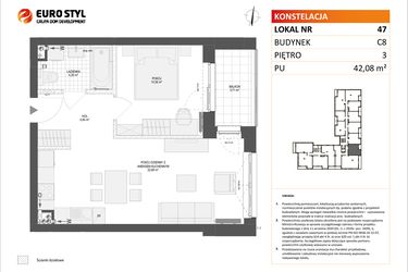 Rzut - Mieszkanie na sprzedaż 2 pokoje o powierzchni 42,08 m² - numer C8.47 w Konstelacja etap IV