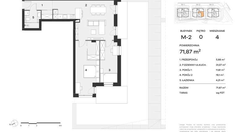 Rzut - Mieszkanie na sprzedaż 3 pokoje o powierzchni 71,87 m² - numer M2.4 w Nowy Standard