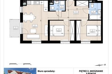 Rzut - Mieszkanie na sprzedaż 3 pokoje o powierzchni 60,53 m² - numer B3/2/30 w Montano bud. B3