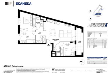 Rzut - Mieszkanie na sprzedaż 4 pokoje o powierzchni 81,02 m² - numer AB0302 w NU2 Warszawa Wola