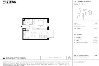 Rzut - Mieszkanie na sprzedaż 2 pokoje o powierzchni 41,85 m² - numer 25 w 28 czerwca 1956 r.