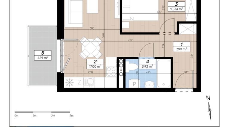 Rzut - Mieszkanie na sprzedaż 2 pokoje o powierzchni 39,26 m² - numer D/1/4 w Limone