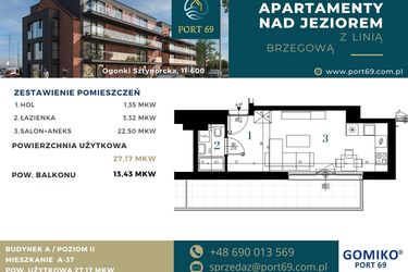Rzut - Mieszkanie na sprzedaż 1 pokój o powierzchni 27,17 m² - numer A-37 w Port 69