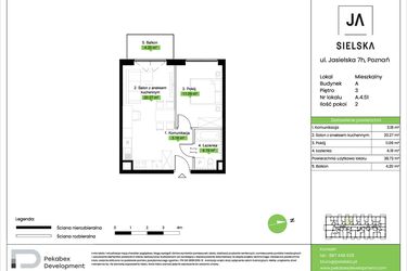 Rzut - Mieszkanie na sprzedaż 2 pokoje o powierzchni 38,73 m² - numer A.4.51 w JA_SIELSKA V