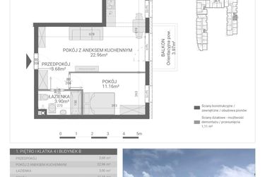Rzut - Mieszkanie na sprzedaż 2 pokoje o powierzchni 41,7 m² - numer 90. w Osiedle Parkowa etap B
