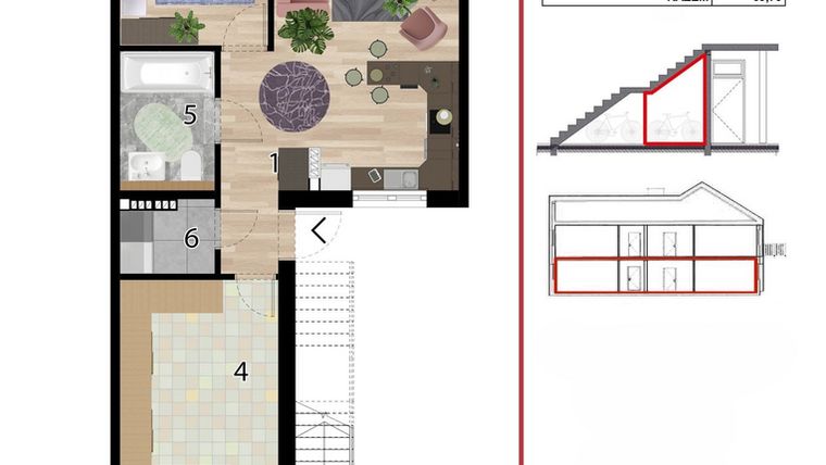 Rzut - Mieszkanie na sprzedaż 3 pokoje o powierzchni 69,79 m² - numer D1B-IV w Osiedle Przyjazne Quart - etap IV
