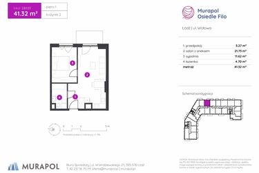 Rzut - Mieszkanie na sprzedaż 2 pokoje o powierzchni 41,32 m² - numer 2.B.1.03 w Murapol Osiedle Filo etap II