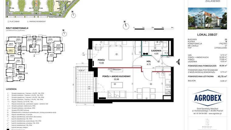 Rzut - Mieszkanie na sprzedaż 2 pokoje o powierzchni 45,79 m² - numer 25B/7 w Radosna IV