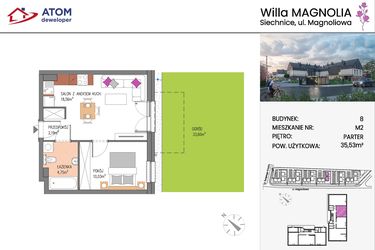 Rzut - Mieszkanie na sprzedaż 2 pokoje o powierzchni 35,53 m² - numer Bud.8-2 w Willa Magnolia