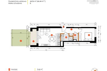 Rzut - Mieszkanie na sprzedaż 2 pokoje o powierzchni 44,06 m² - numer 8E-28 w Platanowy Park etap IV