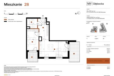 Rzut - Mieszkanie na sprzedaż 2 pokoje o powierzchni 47,75 m² - numer 28 w MY Głębocka