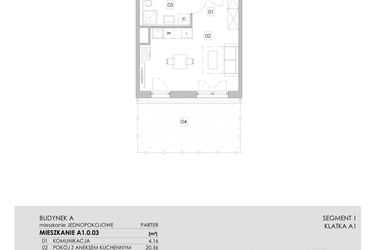 Rzut - Mieszkanie na sprzedaż 1 pokój o powierzchni 29,52 m² - numer A1.0.03 w ATAL Ruczaj