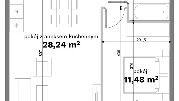 Rzut - Mieszkanie na sprzedaż 2 pokoje o powierzchni 50,62 m² - numer C1-11 w Forma Otwarta etap C