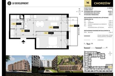 Rzut - Mieszkanie na sprzedaż 2 pokoje o powierzchni 46,62 m² - numer M/16 w Tarasy Śląskie