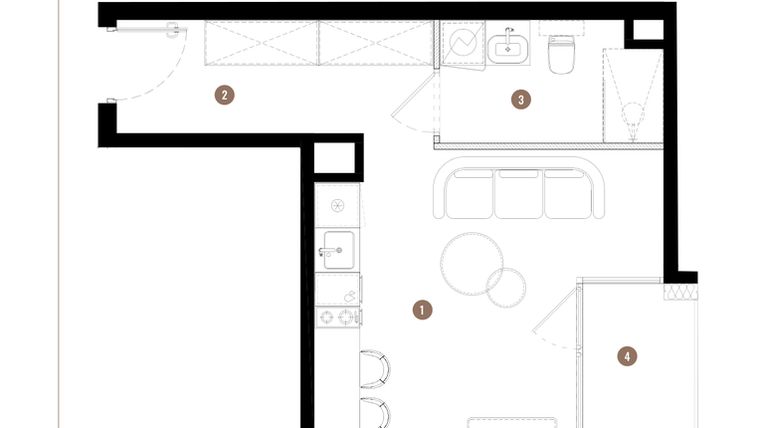 Rzut - Mieszkanie na sprzedaż 1 pokój o powierzchni 26,22 m² - numer C2.01.03 w Apartamenty Reytana