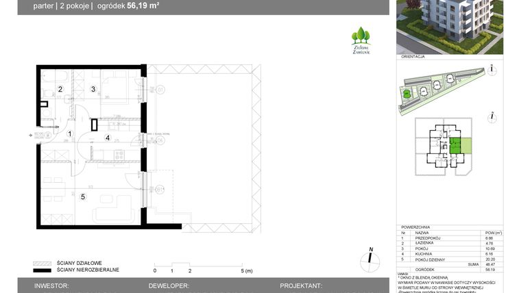 Rzut - Mieszkanie na sprzedaż 2 pokoje o powierzchni 48,47 m² - numer 13G.6 w Zielone Zamienie X