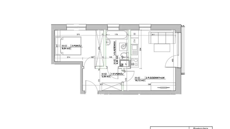 Rzut - Mieszkanie na sprzedaż 2 pokoje o powierzchni 35,94 m² - numer A62 w Laurowy Zakątek