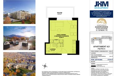 Rzut - Mieszkanie na sprzedaż 1 pokój o powierzchni 27,94 m² - numer 421 w Apartamenty Zakopiańskie