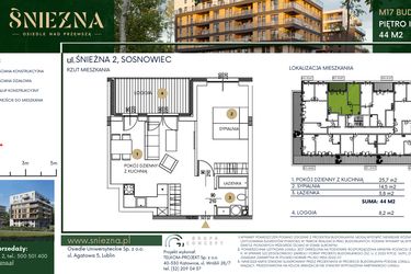 Rzut - Mieszkanie na sprzedaż 2 pokoje o powierzchni 44 m² - numer A17 w Śnieżna - Osiedle nad Przemszą
