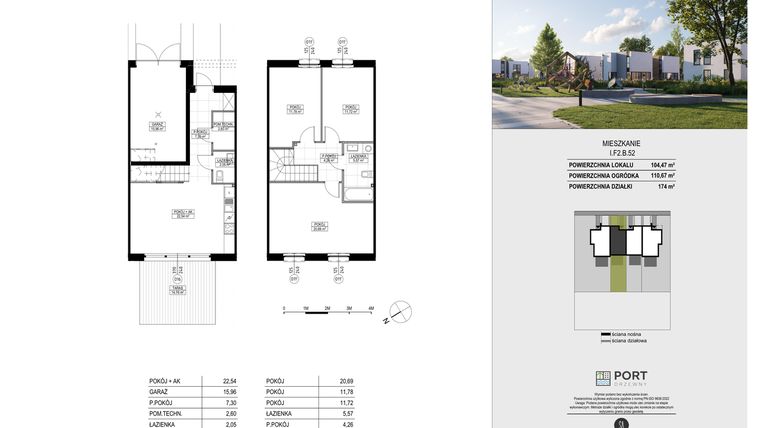 Rzut - Dom na sprzedaż 4 pokoje o powierzchni 104,47 m² - numer I.F2.B.52 w Port Drzewny