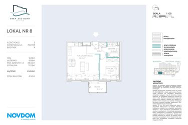 Rzut - Mieszkanie na sprzedaż 2 pokoje o powierzchni 45,04 m² - numer A.8 w Dwa Jeziora