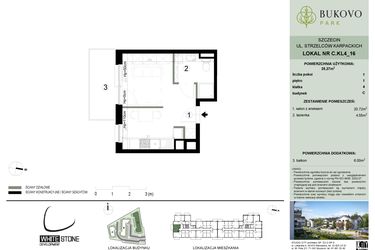 Rzut - Mieszkanie na sprzedaż 1 pokój o powierzchni 25,27 m² - numer C.4.16 w Bukovo Park