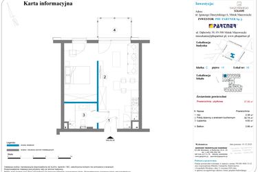 Rzut - Mieszkanie na sprzedaż 1 pokój o powierzchni 37,95 m² - numer 19 w Daszyńskiego Square etap 2