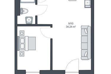 Rzut - Mieszkanie na sprzedaż 2 pokoje o powierzchni 34,24 m² - numer M10 w TARASY GĄSKI