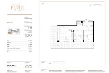 Rzut - Mieszkanie na sprzedaż 3 pokoje o powierzchni 76,49 m² - numer I_8 w Warmiński Port etap V