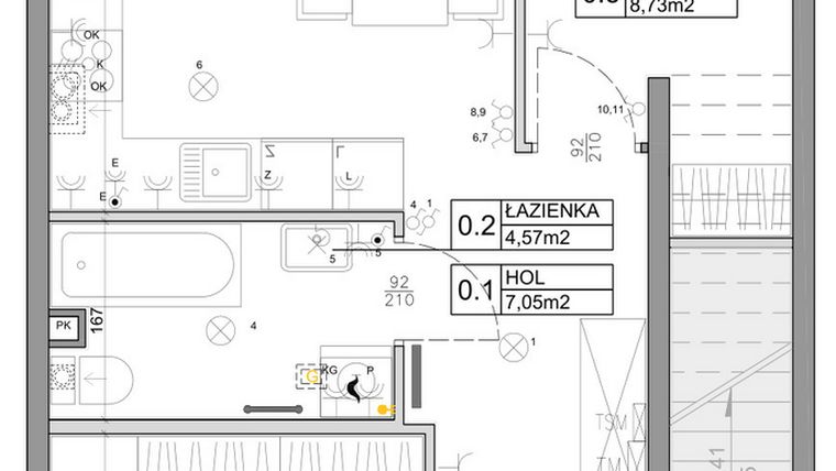 Rzut - Mieszkanie na sprzedaż 3 pokoje o powierzchni 48,03 m² - numer 5 w Manufaktura Marki 2