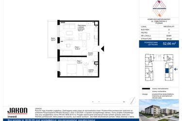 Rzut - Mieszkanie na sprzedaż 3 pokoje o powierzchni 52,66 m² - numer D.A31 w Wieruszowska D
