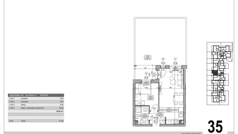 Rzut - Mieszkanie na sprzedaż 2 pokoje o powierzchni 34,91 m² - numer A.9.M.35 w Sobola Biel A9