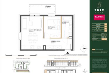 Rzut - Mieszkanie na sprzedaż 2 pokoje o powierzchni 41,97 m² - numer C034 w Trio Park bud. C