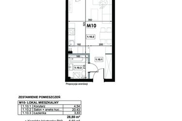 Rzut - Mieszkanie na sprzedaż 1 pokój o powierzchni 28,8 m² - numer M10 w Miejska Premium II