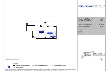 Rzut - Lokal użytkowy na sprzedaż 1 pokój o powierzchni 44,09 m² - numer Ax 7LU w Apartamenty Esencja II
