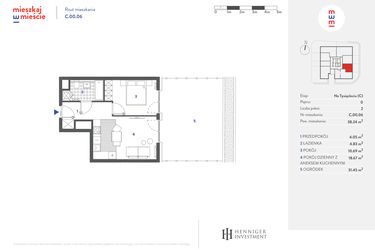 Rzut - Mieszkanie na sprzedaż 2 pokoje o powierzchni 38,13 m² - numer C.00.06 w Mieszkaj w mieście - Na Tysiącleciu budynek C