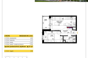 Rzut - Mieszkanie na sprzedaż 2 pokoje o powierzchni 38,77 m² - numer A 10.04 w Park Moniuszki II C