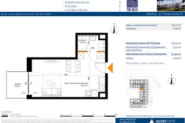 Rzut - Mieszkanie na sprzedaż 1 pokój o powierzchni 27,69 m² - numer 2.01 w The Blue