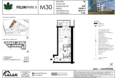 Rzut - Mieszkanie na sprzedaż 1 pokój o powierzchni 28,32 m² - numer M30 w Felin Park II etap 2