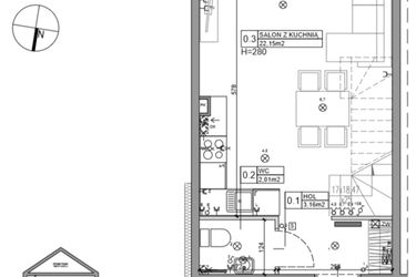 Rzut - Dom na sprzedaż 3 pokoje o powierzchni 58,53 m² - numer 12 w Zielone Ogrody etap II