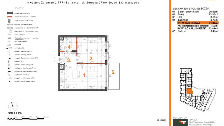 Rzut - Mieszkanie na sprzedaż 2 pokoje o powierzchni 41,32 m² - numer 27 w Zarzecze II Pruszków