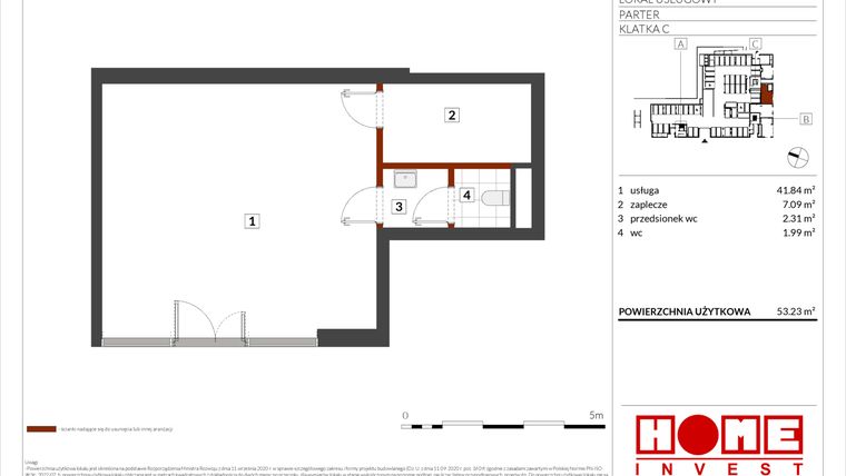 Rzut - Lokal użytkowy na sprzedaż 1 pokój o powierzchni 53,23 m² - numer E1-U03 w Warszawski Świt etap X