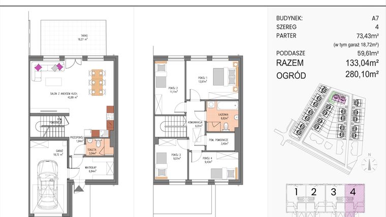 Rzut - Dom na sprzedaż 5 pokoi o powierzchni 134,56 m² - numer A7/4 w ATOM Park