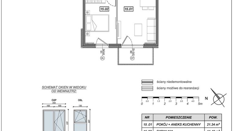 Rzut - Mieszkanie na sprzedaż 2 pokoje o powierzchni 40,57 m² - numer 10.A.15 w Nowe Południe bud. 10